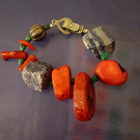 Handcrafted Jewelry - RESERVED HENDON CORAL/ LAPIS BRACELET
